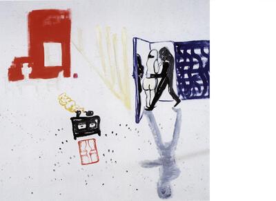 Fred Bervoets, Zelfportret in huiskamer, 1991, acryl op doek, schilderkunst,