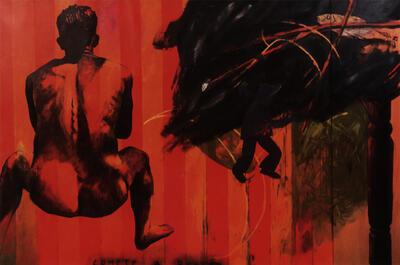 Jan Vanriet, Compte à Régler, 1988, olieverf op doek en paneel, schilderkunst,