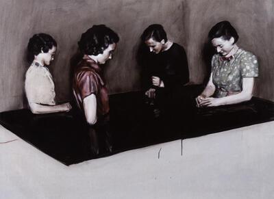 Michaël Borremans, Four Fairies, 2003, olieverf op doek, schilderkunst,