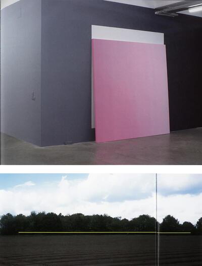 Pieter Vermeersch, Untitled, 2005 Foto van een installatie op een tentoonstelling in Koraalberg Gallery, Pieter Vermeersch, Untitled, 2003. Foto van de installatie in het landschap te Speelhoven-Aarschot, schilderkunst,