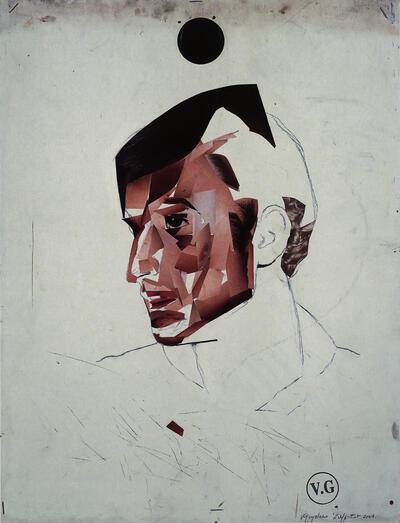Vincent Geyskens, Zelfportret, 2001, collage op hout, schilderkunst,