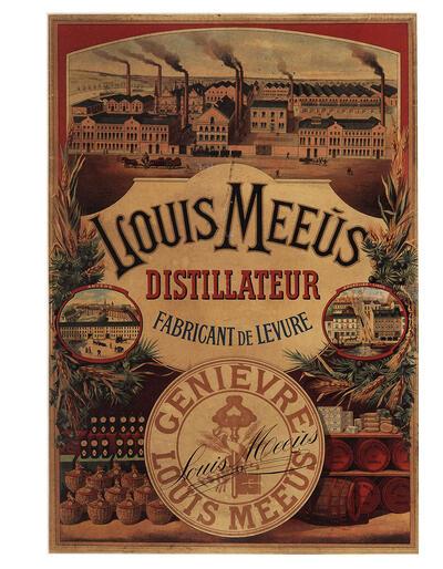 Anoniem, Louis Meeùs Distillateur Fabricant de Levure, affiche, ca. 1890, voor stokerij Meeus, Wijnegem. Collectie Nationaal Jenevermuseum Hasselt