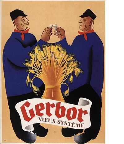 Pol Debaise, Gerbor Vieux Système, affiche, 1948, voor stokerij Hougardia, Hoegaarden. Collectie Nationaal Jenevermuseum Hasselt