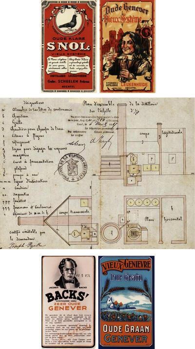 Diverse etiketten. Collectie Nationaal Jenevermuseum Hasselt, Plan van de landbouwstokerij Pycke te Sint-Kornelis-Horebeke, 1867