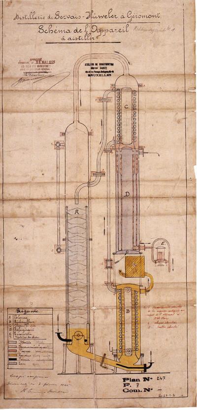 Plan van de stookkolom  van stokerij Servais in Géromont-Malmedy, 1925. Collectie Nationaal Jenevermuseum Hasselt