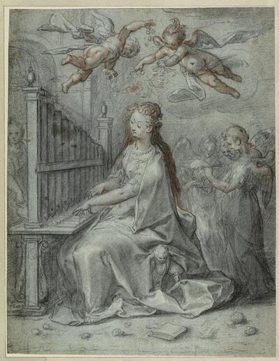 Hendrick Goltzius, De heilige Cecilia met engelen