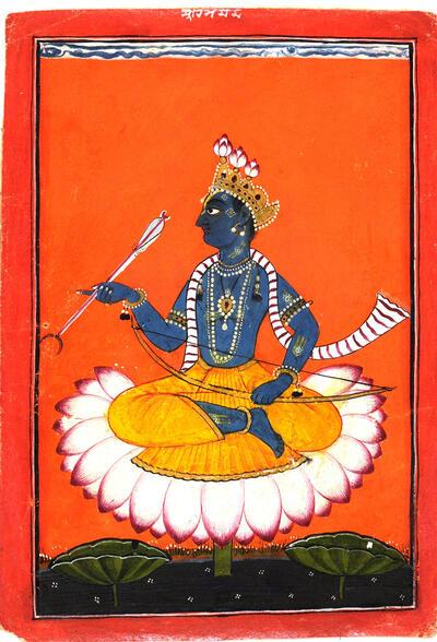 Tentoonstellingsnummer 1 Portret van Rama Basohli-stijl, Pahari, ca. 1730 Papier, Ramayano