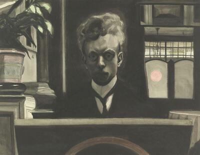 Léon Spilliaert, Zelfportret, 1908, aquarel, Oost-Indische inkt en kleurpotlood op papier, fin-de-sieclemuseum.