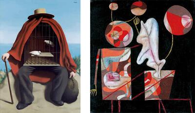 René Magritte, Le thérapeute II, 1937, olieverf op doek, Paul Klee, Marionettes, 1930, olieverf op karton, Urvater,
