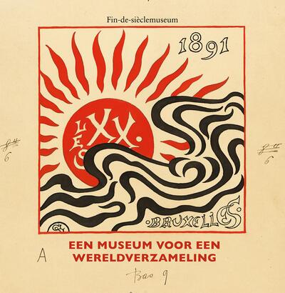 Georges Lemmen, Ontwerp voor de kaft van de catalogus van de achtste tentoonstelling van Les XX, 1891, gouache en Oost-Indische inkt op papier, fin-de-sieclemuseum.