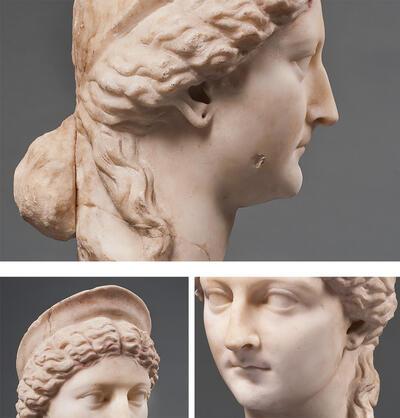 Levensgroot hoofd van Livia, de vrouw van de Romeinse keizer Augustus, eerste eeuw na Christus, marmer.