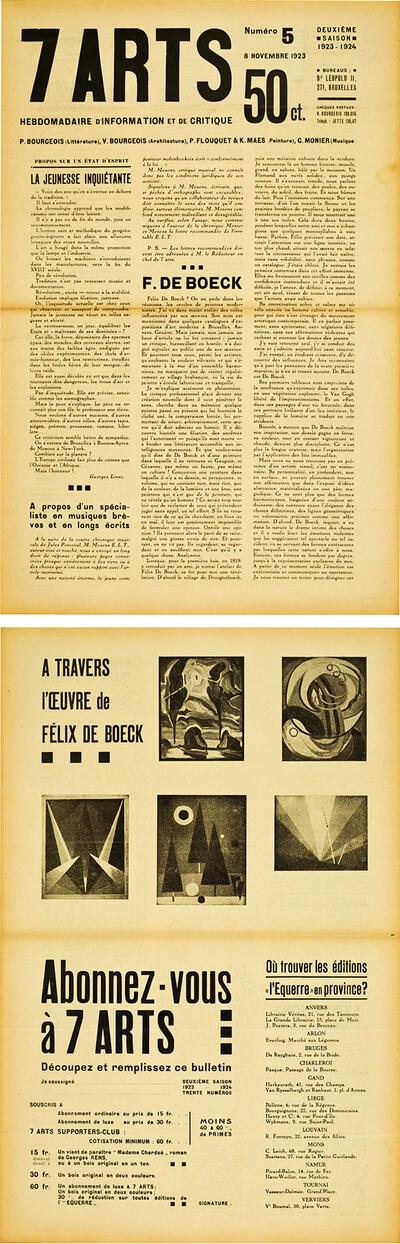 7 Arts. Hebdomadaire d’information et de critique, n°5, 8 november 1923. Archief Felix De Boeck, Felixart Museum