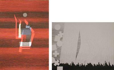 Michel Seuphor, Petite flamme, 1979, inkt op gekleurd papier en collage, La danse du mur, 1994, inkt op papier,