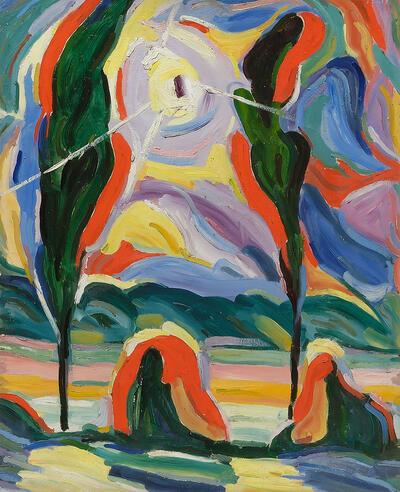 Felixart, Hooioppers, 1918, olieverf op hardboard, 89 x 72 cm. Collectie Vlaamse Gemeenschap, BK2148