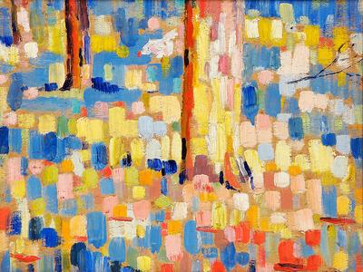 kip in de boomgaard, 1917, lieverf op karton, Felixart,