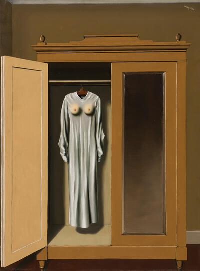 René Magritte, In Memoriam Mack Sennet, 1936, olieverf op doek collectie stad la louvière, surrealisme