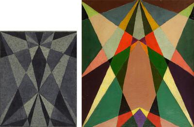 Abstracte compositie, 1919, inkt op papier, Abstract, 1919, olieverf op karton, Felixart,