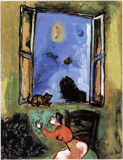Marc Chagall, Bij het raam, 1927-28, dekverf,
