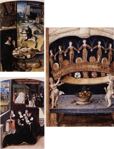 Dames met klasse, Jean Lemaire de Belges in zijn werkkamer, Margareta rouwend om de dood van haar echtgenoot Philibert Il van Savoye, De kroon der deugden, in: Jean Lemaire,