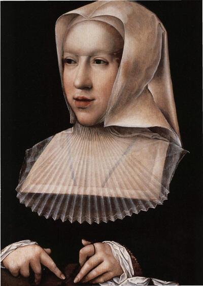 Dames met klasse, Atelier van Bernard van Orley ( omstreeks 1488· 1 541 ), Portret van Margareta van Oostenrijk als weduwe, omstreeks 1518. Bourg-en-Bresse, Monastère royal de Brou