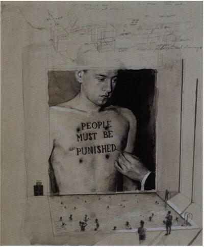 Michaël Borremans, The Swimming Pool, 2001, 34 x 28,2, potlood, waterverf op karton. Courtesy Zeno X Gallery, Antwerpen 