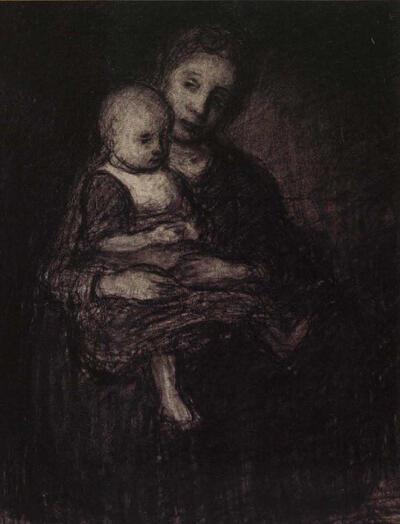 Jakob Smits, Malvina met Baby, 1890, zwart krijt,