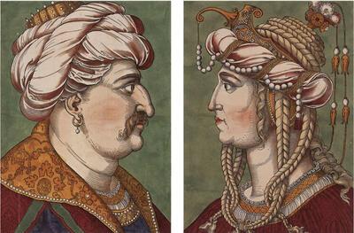 Dames met klasse, Toegeschreven aan Erhard Schön ( omstreeks 1491-1542), naar Georg Pencx (1500-1550). Sultan Süleyman de Grote en zijn echtgenote,