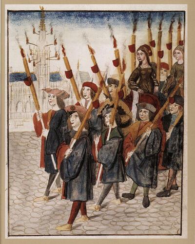 Dames met klasse, Niet alleen vorsten, ook vorstinnen werden in de Zuidelijke Nederlanden door de steden ingehaald met 'joyeuses entrées' of Blijde Intreden De feestelijke optocht met Juana (Johanna) van Aragon-Castilië bereikt de Grote Markt in Brussel,