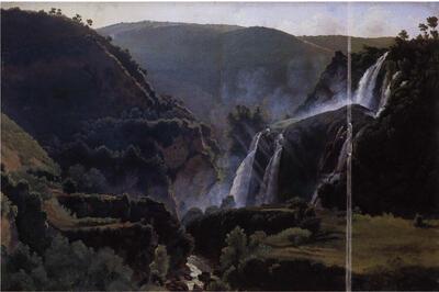 Gilles-François Closson, Landschap met watervallen in Latium (1825-1829) Olieverf op papier, 