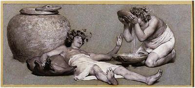 Lawrence Alma-Tadema, Nehalia Populus, aquarel en witte dekverf op grijs gespikkeld papier,