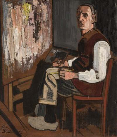 Brusselmans, Zelfportret met schildersezel,, 1935