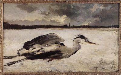 Hippolyte Boulenger (1837-1874), Reiger op de sneeuw, 1871, olieverf op  doek, 96 x 141, Schenking mevr. Mathys-Vanneste 