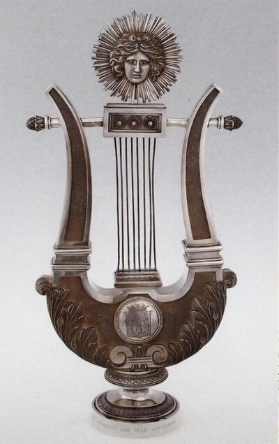 Zilveren lier 'Genootschap de Harmonie' van Antwerpen, Joseph Germain Dutalis, 1827 