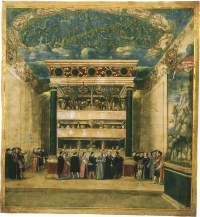 Onbekend, De 'Salle Enchanté' van het Kasteel van Binche tijdens de feestelijkheden van 1549, papier,