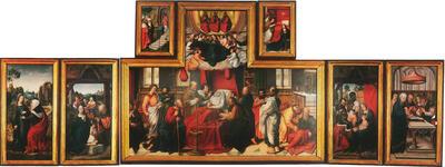 Omgeving van Bernard van Orley, Polyptiek met de dood van Maria, 1520, olieverf op paneel, Michiel Coxcie