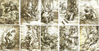 Michiel Coxcie, De liefdes van Jupiter, ca. 1540, reeks van 1O tekeningen,