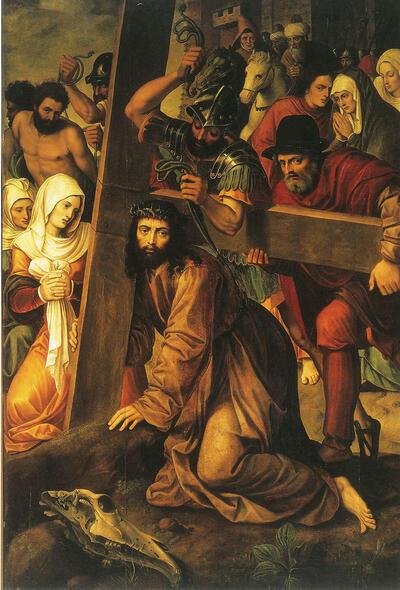 Michiel Coxcie, De kruisdraging, olieverf op paneel,