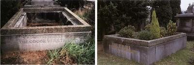 Zestig jaar lang was het graf van Theodoor Verstraete op Schoonselhof een lege plantenbak. e door vzw Grafzerkje herstelde graftuin voor Theodoor Verstraete.