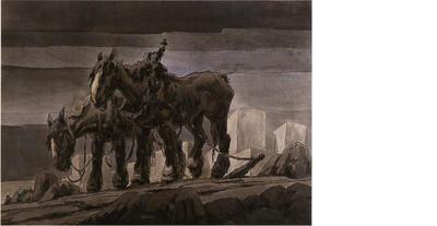 Paarden boeiden Alfred Ost zijn hele leven: Bouwslaven, 1922, pen en aquarel. Koninklijk Museum vaar Schone Kunsten, Antwerpen
