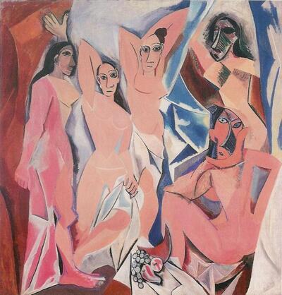 Pablo Picasso, Les Demoiselles d'Avignon, 1907, olieverf op doek, 240 x 230 cm. 