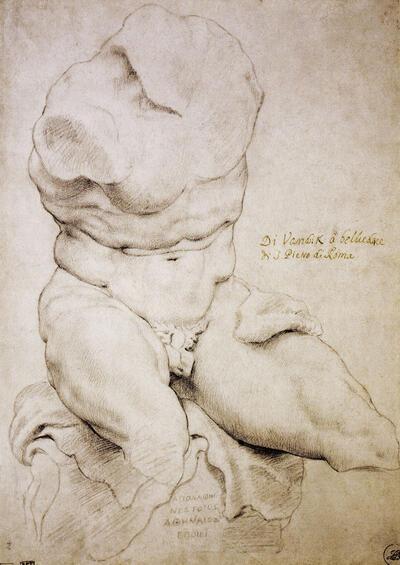 Torso Belvedere, 1601-02, zwart krijt, 475 x 457 mm, Antwerpen, Rubenshuis