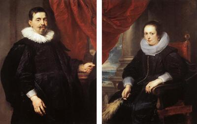 Portret van een man (Pieter van Hecke), Portret van een vrouw (Clara Fourment), ca. 1630, olieverf op paneel, Rubens,