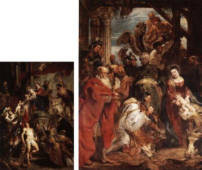 Tronende Madonna aanbeden door heiligen, 1628, olieverf op doek, De aanbidding der koningen, 1625, olieverf op paneel, Rubens,