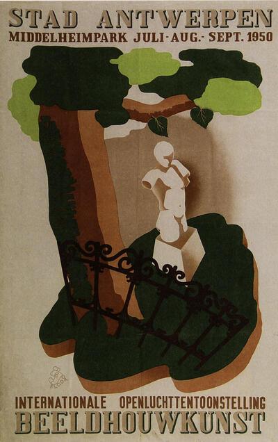 Affiche van de eerste biënnale (1950) Ontwerp: Koninklijke Academie voor Schone Kunsten, middelheim,