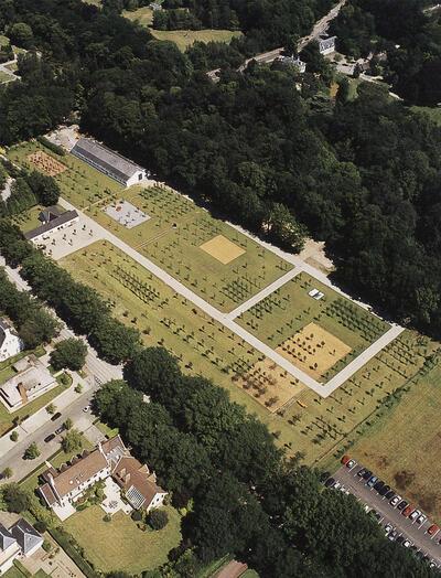Luchtfoto parkuitbreiding (2002) Ontwerp: landschapsarchitect Michel Desvigne, Middelheim,