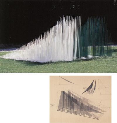 Jésus Rafaël Soto, Double Progression vert et blanc, 1969. Ijzer, ontwerptekening Double Progression vert et blanc, Middelheim,