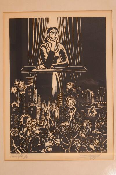 L'aveugle, een houtsnede van Frans Masereel uit 1957