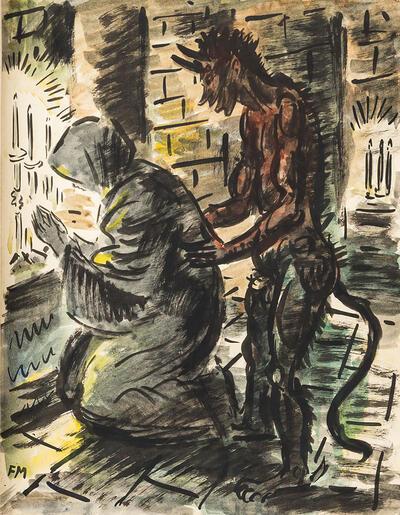 aquarel van Frans Masereel uit het boek Tooneel