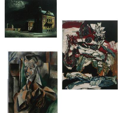  Carel Willink, Stadsgezicht, 1934, Pablo Picasso, Femme en Vert, 1909, Karel Appel, Le Cavalier, 1957, Van Abbemuseum,