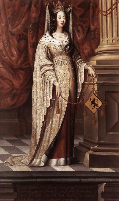 Portret van Johanna van Constantinopel, gravin van Vlaanderen (1205-1244), Onbekende meester, 18de eeuw, Olie op doek,  Kortrijk